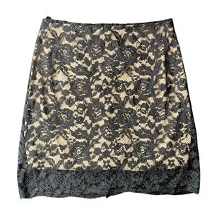 Black Lace Tan Lined Slip Lingerie Skirt Size S